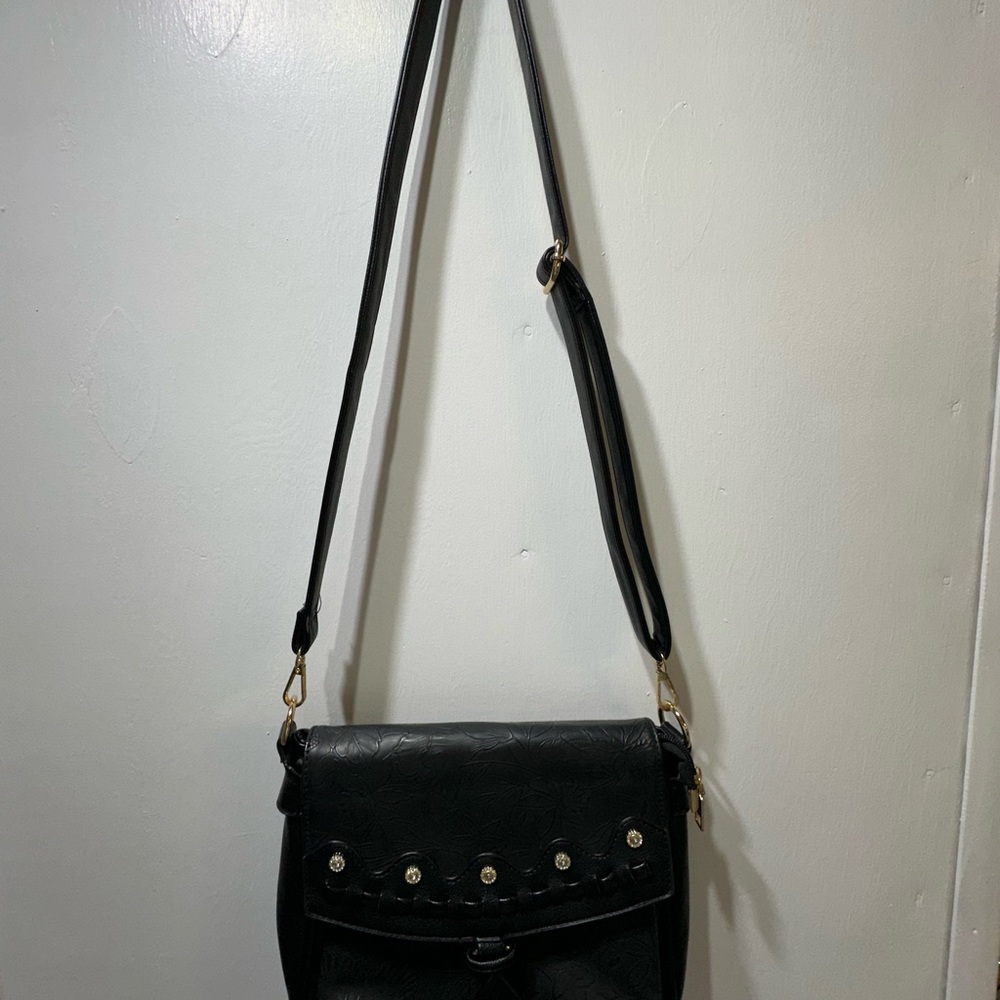 Black Women's Crossbody Bag with Stud Accents